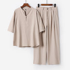 Men's Two-Piece Lightweight Leisure Set with Stand Collar and Elastic Waist Pants