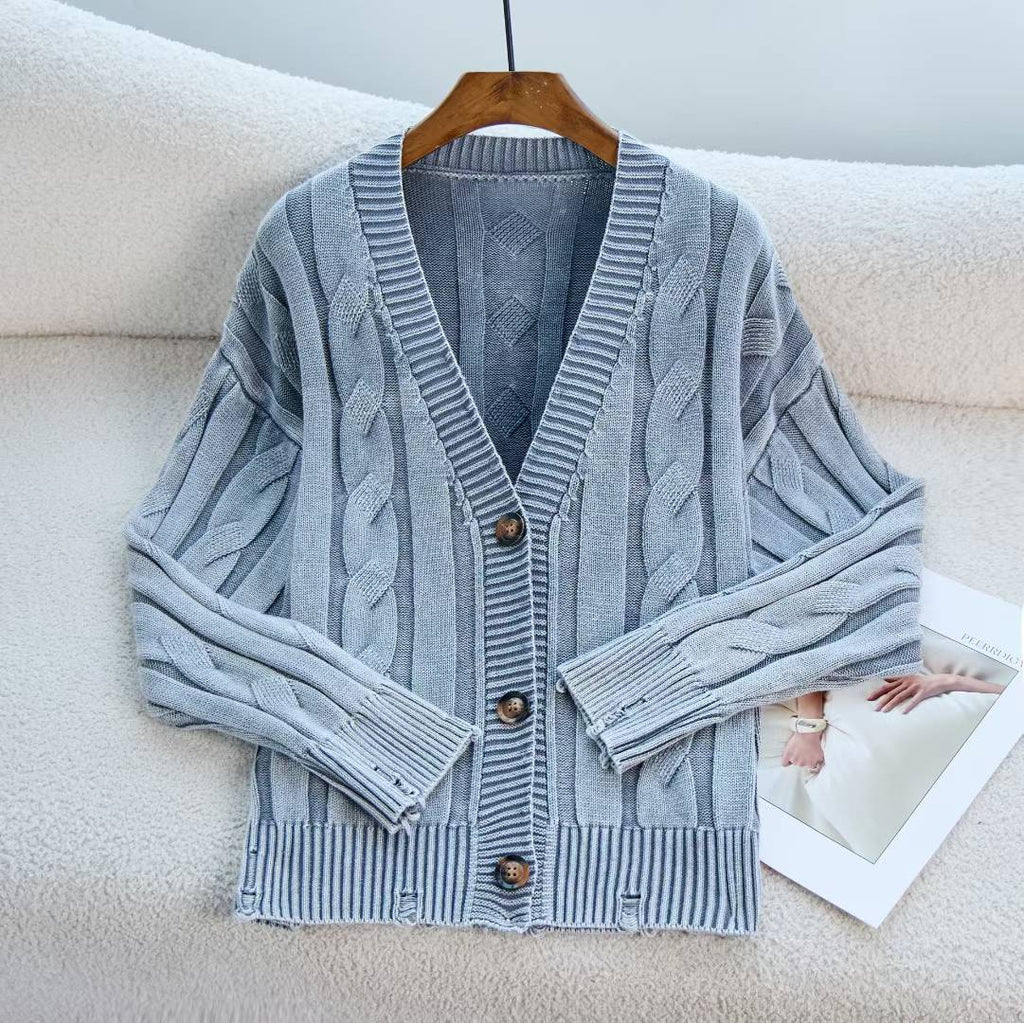 Women's Patterned Cardigan with Cable Knit and Button Details