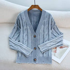 Women's Patterned Cardigan with Cable Knit and Button Details