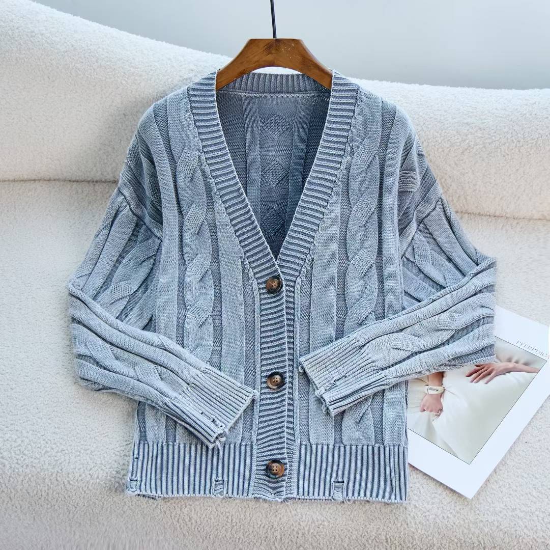 Women's Patterned Cardigan with Cable Knit and Button Details