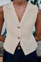 Women's Sleeveless Vest with Decorative Buttons