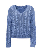 Women's Chunky Knit Sweater with V-Neck and Voluminous Sleeves