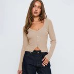 Women's Elegant Ribbed V-Neck Cardigan with Button Placket
