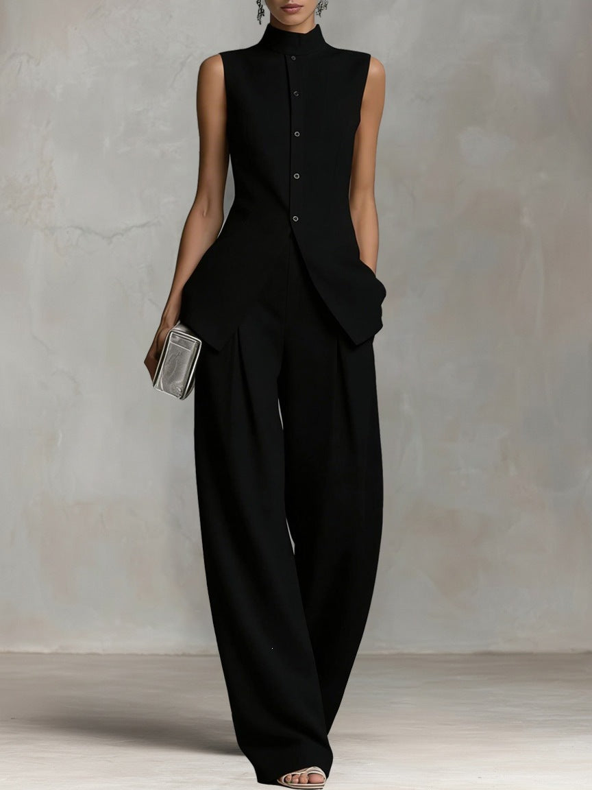 Women's Elegant High-Neck Wide-Leg Jumpsuit