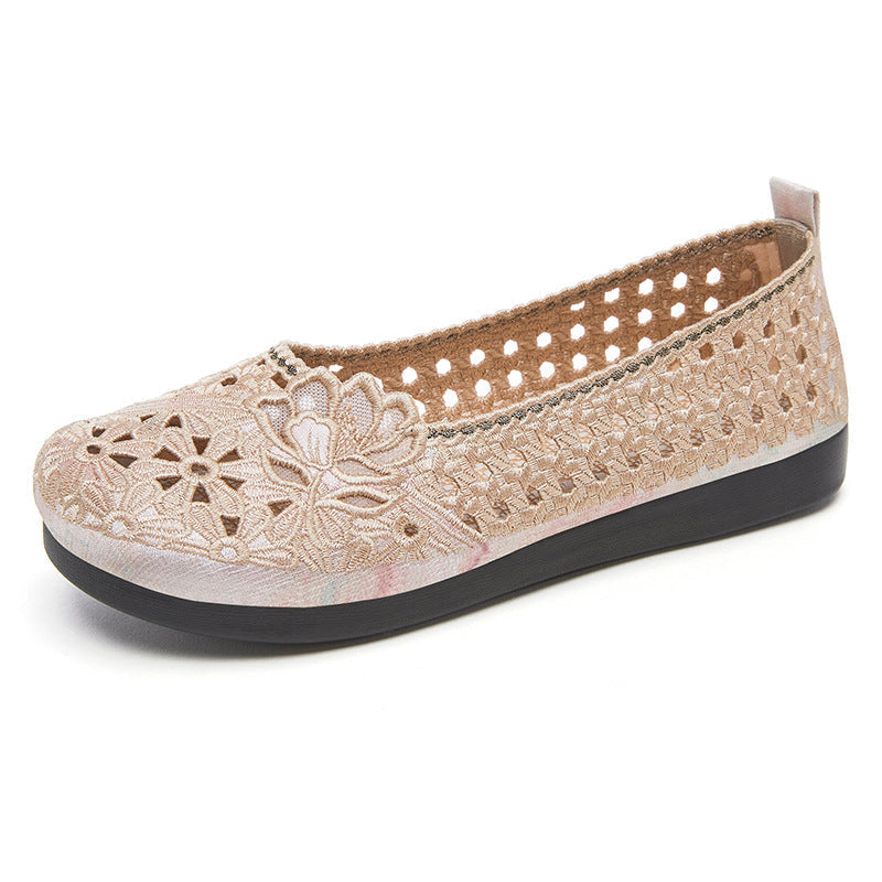 Women's Floral Embroidered Ballet Flats with Non-Slip Sole