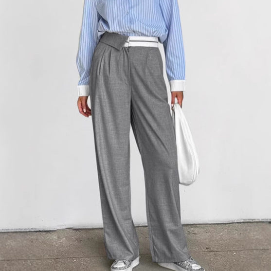 Women's Elegant Wide-Leg Pants with Belt and Pleats