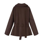 Elegant Jacket with Waist Belt and Modern Collar