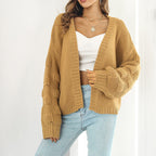 Women's Chunky Knit Cardigan with Wide Sleeves and V-Neck