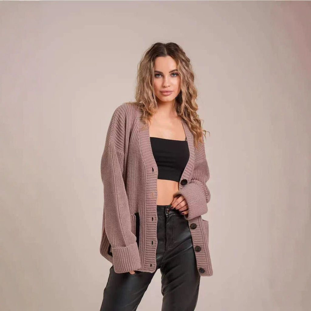 Women's Chunky Knit Cardigan with Button Details and Casual Fit