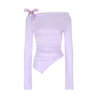 Women's Asymmetrical Long-Sleeve Top with Decorative Bow