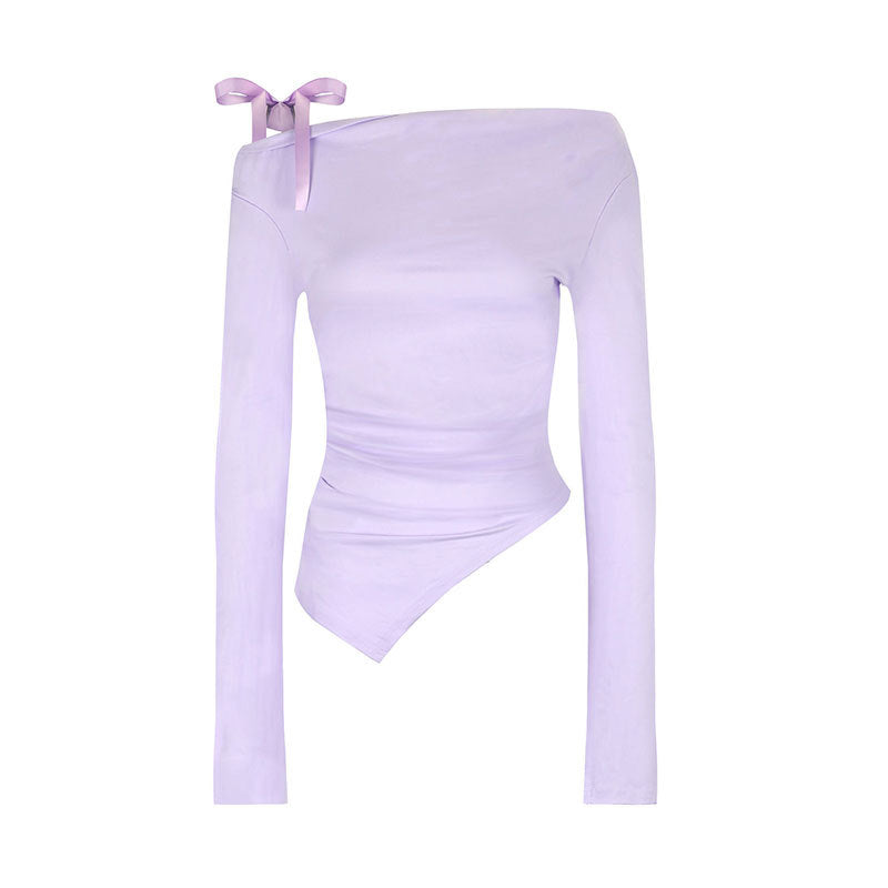 Women's Asymmetrical Long-Sleeve Top with Decorative Bow