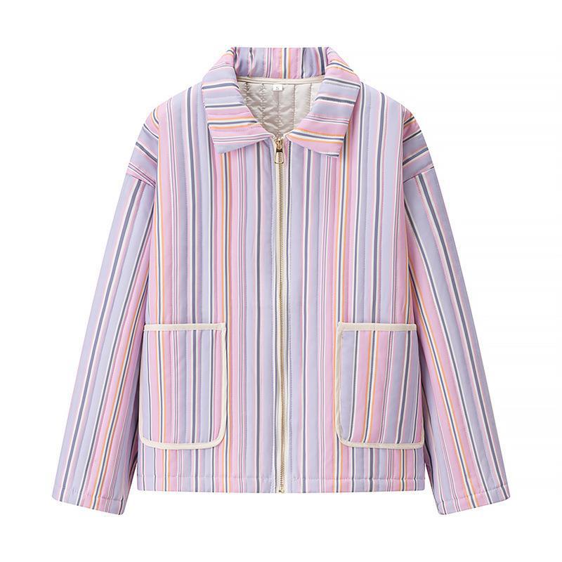 Women's Quilted Cardigan with Fashionable Stripe Pattern
