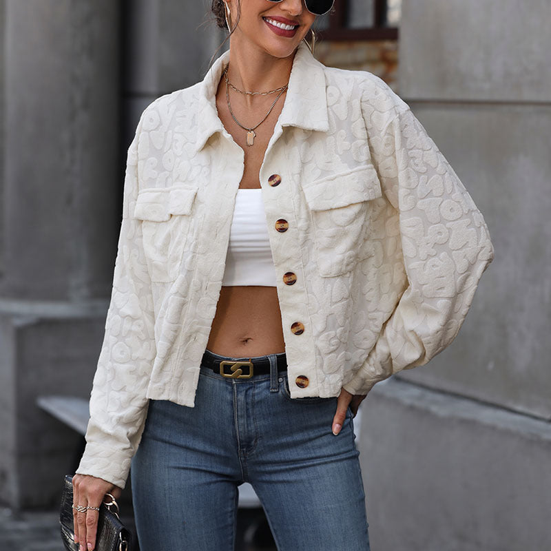 Women's Cropped Jacket with Textured Fabric and Practical Pockets