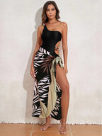 Women's Asymmetrical Swimsuit Set with Elegant Sarong
