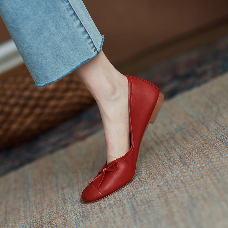Women's Ballet Flats with Decorative Bow Accent and Non-Slip Sole