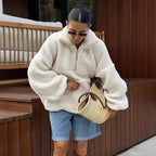 Women's High-Neck Fleece Pullover with Side Pockets