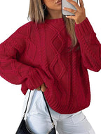 Women's Chunky Knit Sweater with Cable Knit Pattern