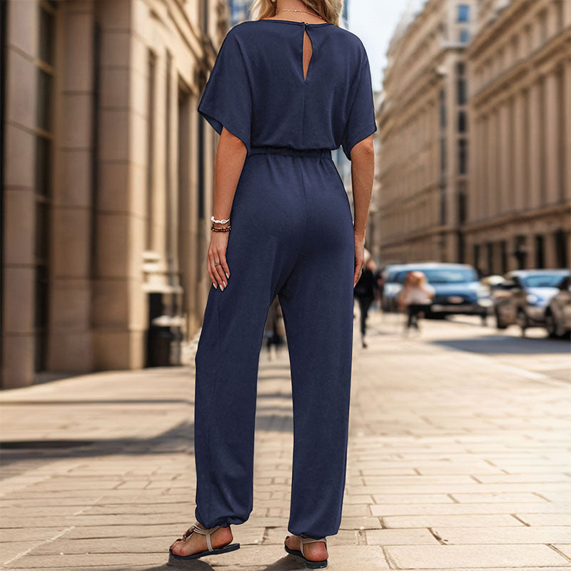 Women's Casual Jumpsuit with Elegant Draping and Waist Detail