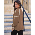 Women's Fleece Pullover with Half Zipper and Contrasting Sleeves