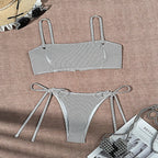 Women's Striped Bandeau Bikini with Adjustable Straps
