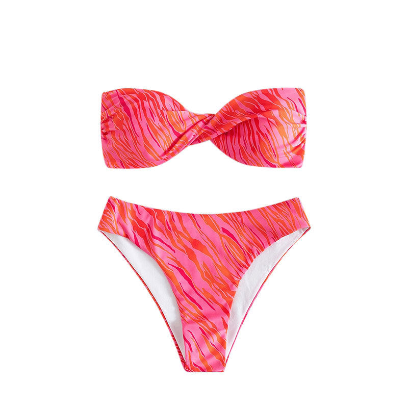 Women's Bandeau Bikini with Knotted Detail and High-Cut Bottoms