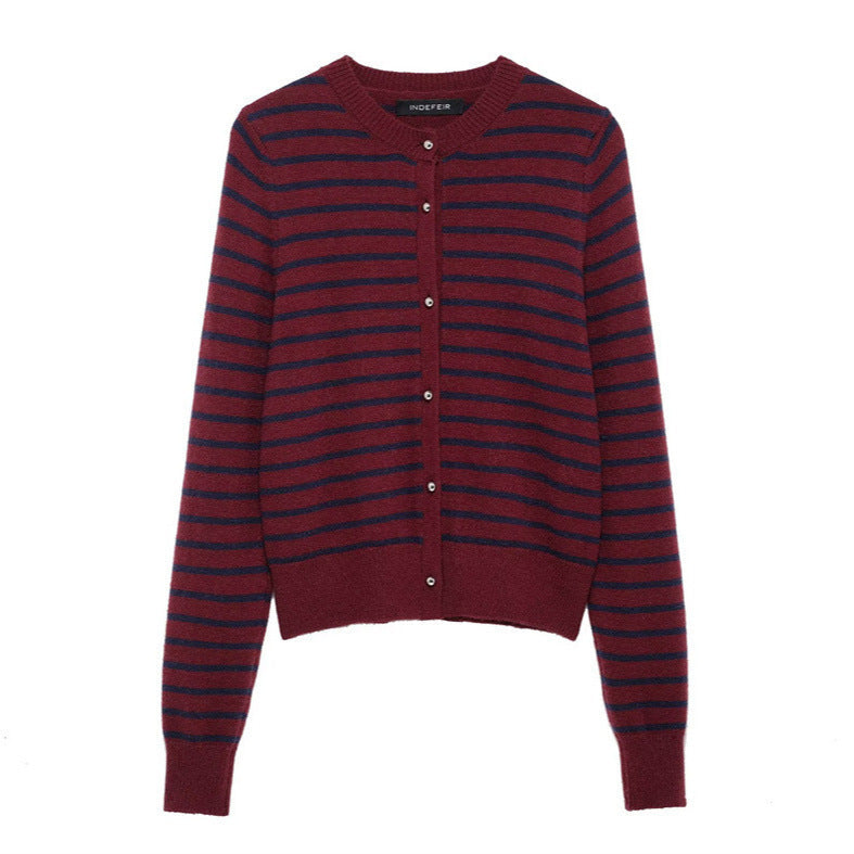 Women's Striped Knit Cardigan with Gold Buttons