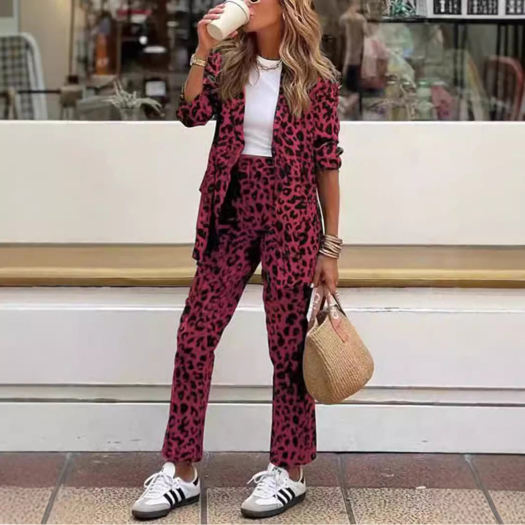 Women's Elegant Leopard Print Suit Set