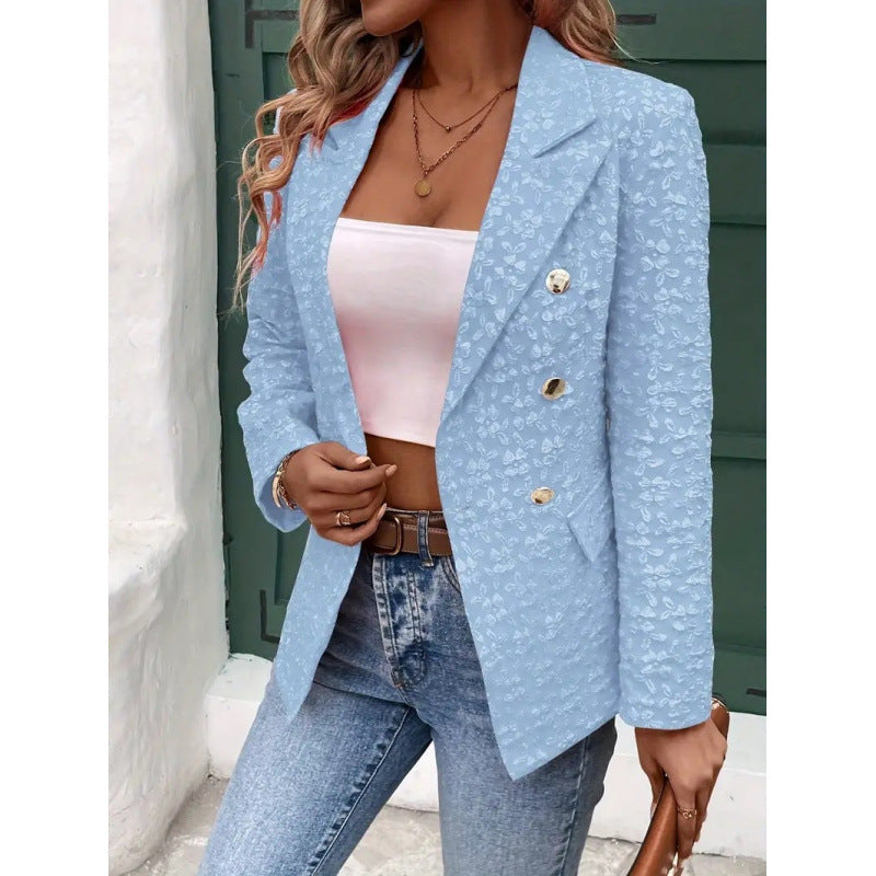 Elegant Blazer with Textured Pattern and Double-Breasted Button Closure