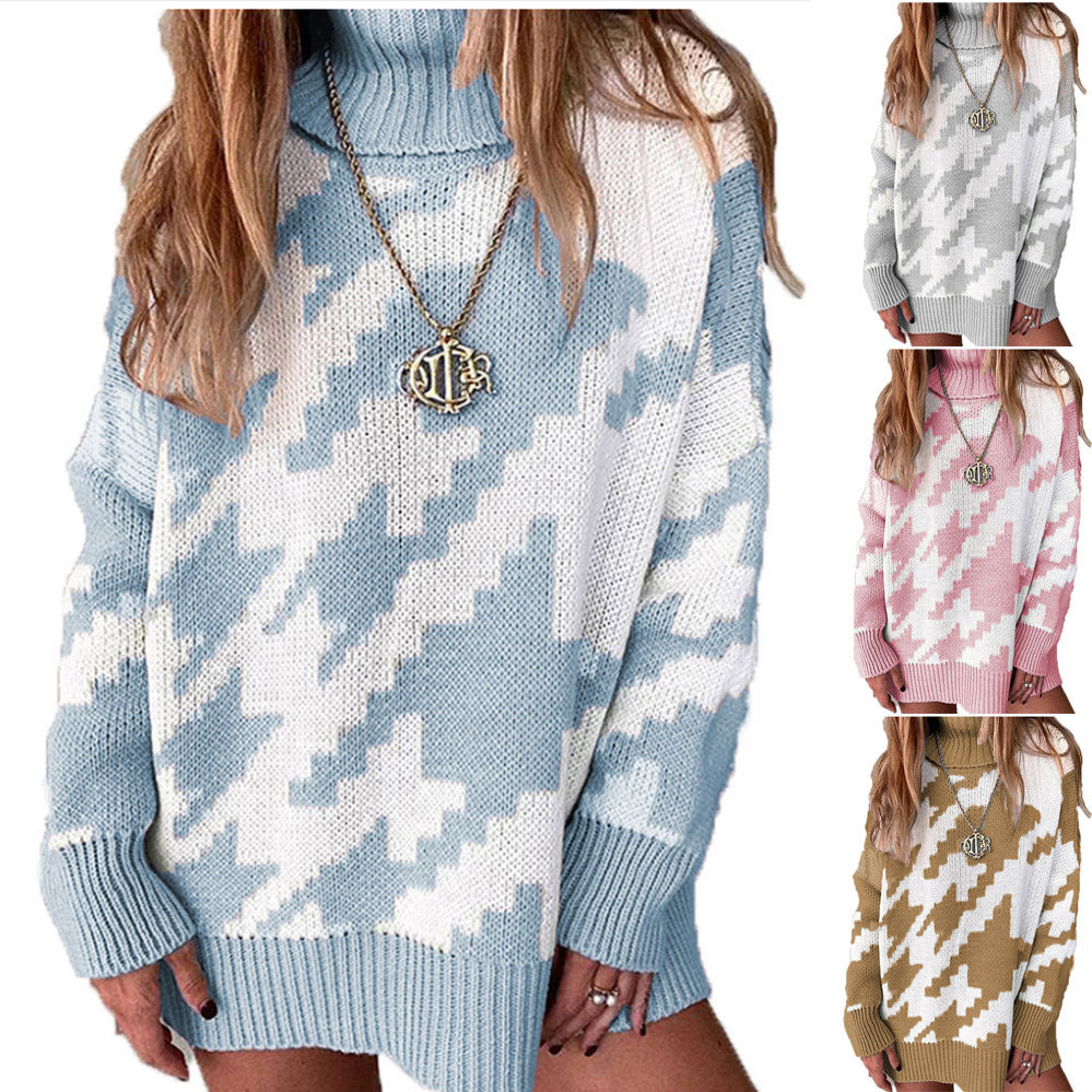 Women's Chunky Knit Sweater with Modern Chevron Pattern