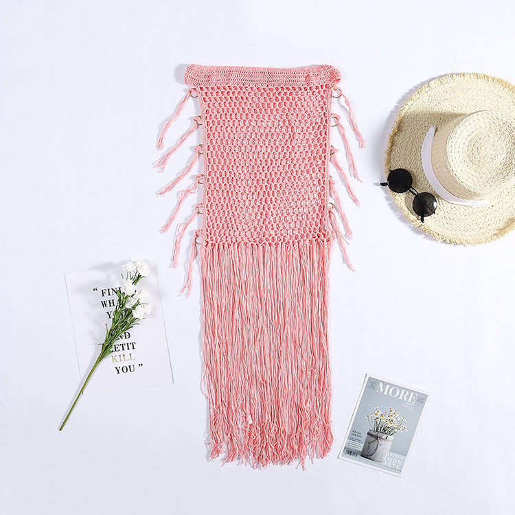 Women's Crochet Beach Poncho with Fringe and Shell Details