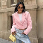 Women's Cropped Blazer with Oversized Sleeves and Button Details