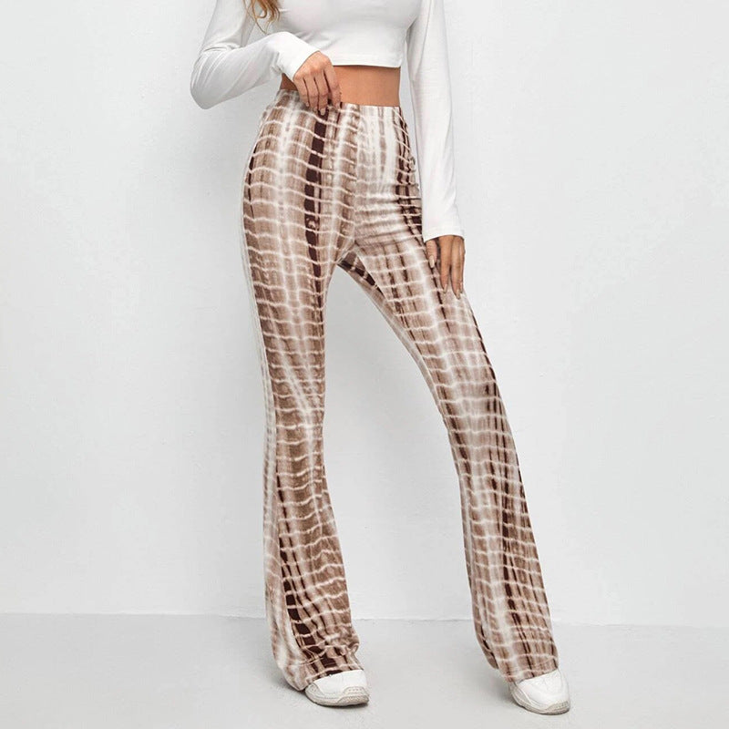 Women's Flared Leggings with Tie-Dye Design