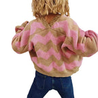 Women's Chunky Knit Cardigan with Zigzag Pattern