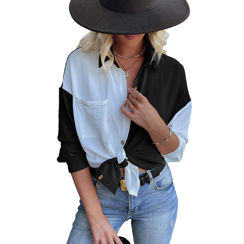 Elegant Asymmetric Button-Down Blouse with Chest Pocket