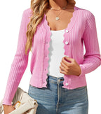 Women's Elegant Cardigan with Wavy Edges
