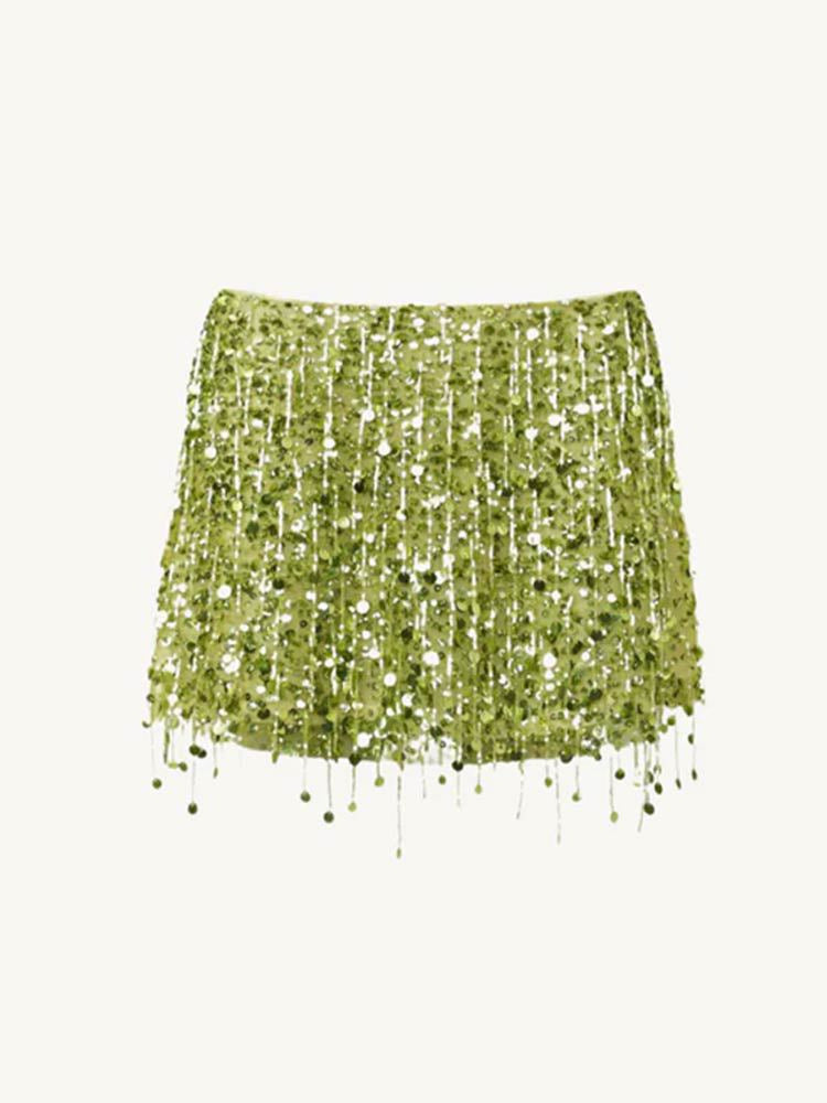 Sparkling Mini Skirt with Sequins and Fringe