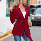Elegant Blazer with Waist Belt and Pockets