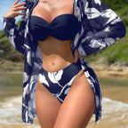 Women's Floral Bandeau Bikini with Matching Cover-Up