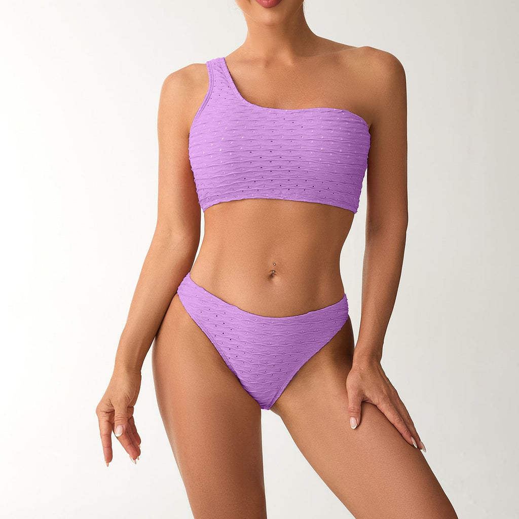 Women's Asymmetrical Bikini Set with Textured Surface