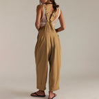 Women's Casual Denim Overall with V-Neck and Pockets