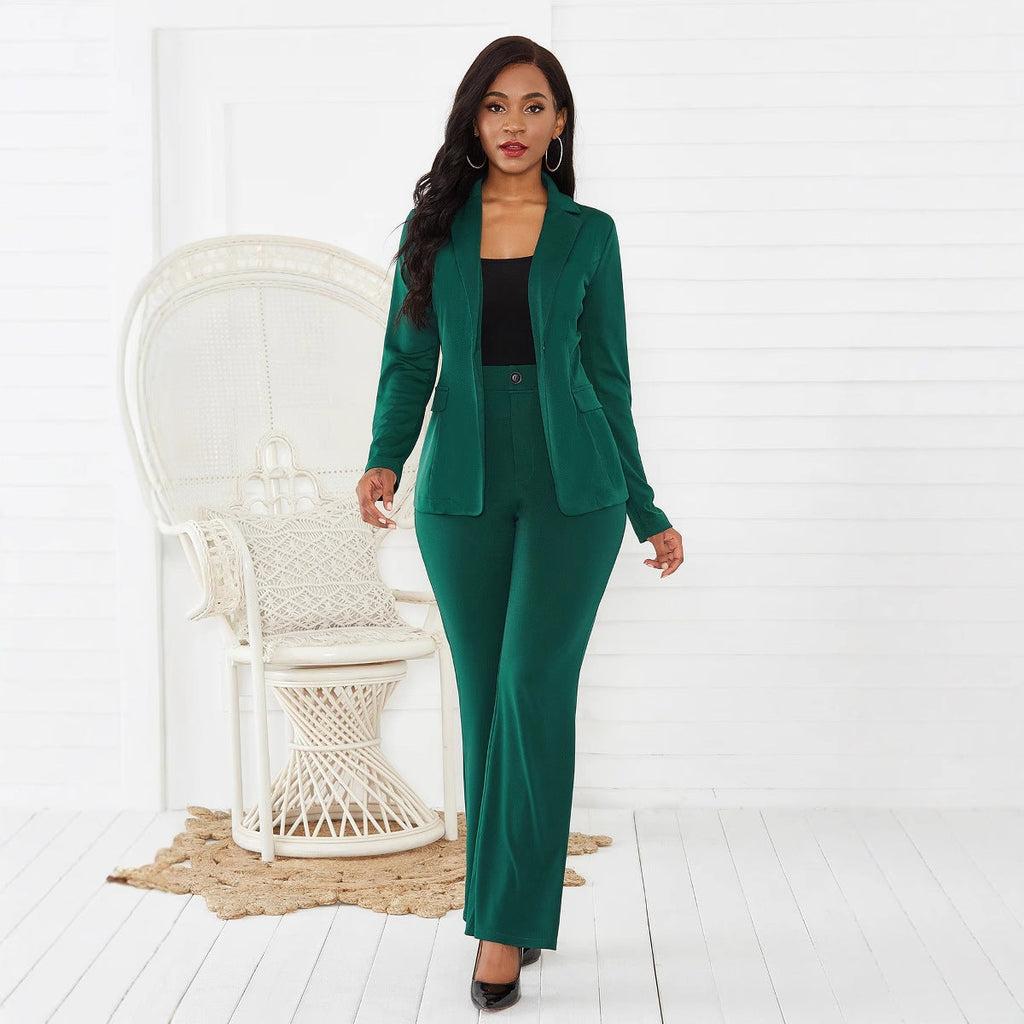 Women's Elegant Blazer Set with Tailored Fit and Slim Trousers