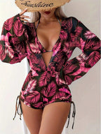 Women's V-Neck Swimsuit with Palm Print