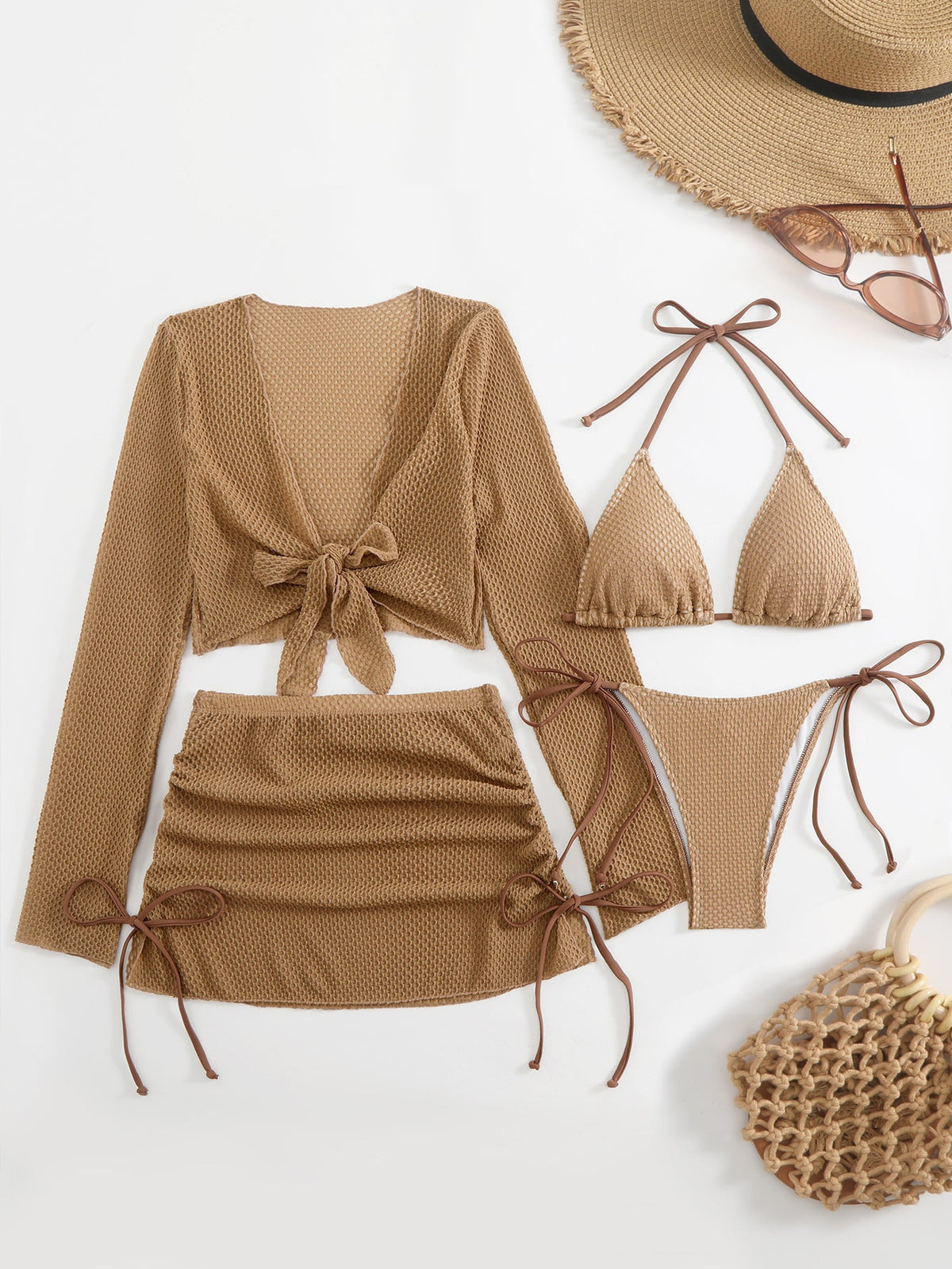 Women's Swimsuit Set with Mesh Design and Adjustable Details
