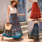 Women's Maxi Skirt with Playful Paisley Pattern and Ruffle Details