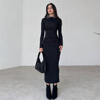 Women's Elegant Fitted Maxi Dress with Draped Detail