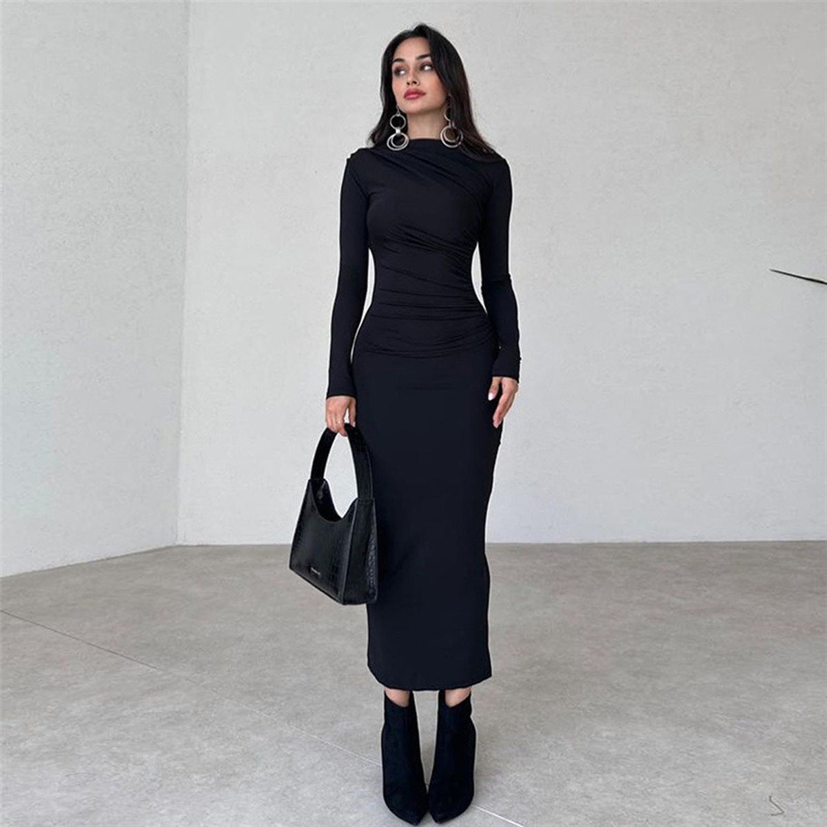 Women's Elegant Fitted Maxi Dress with Draped Detail