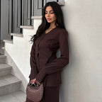 Elegant Women's Two-Piece Set with Flowing Top and Floor-Length Skirt