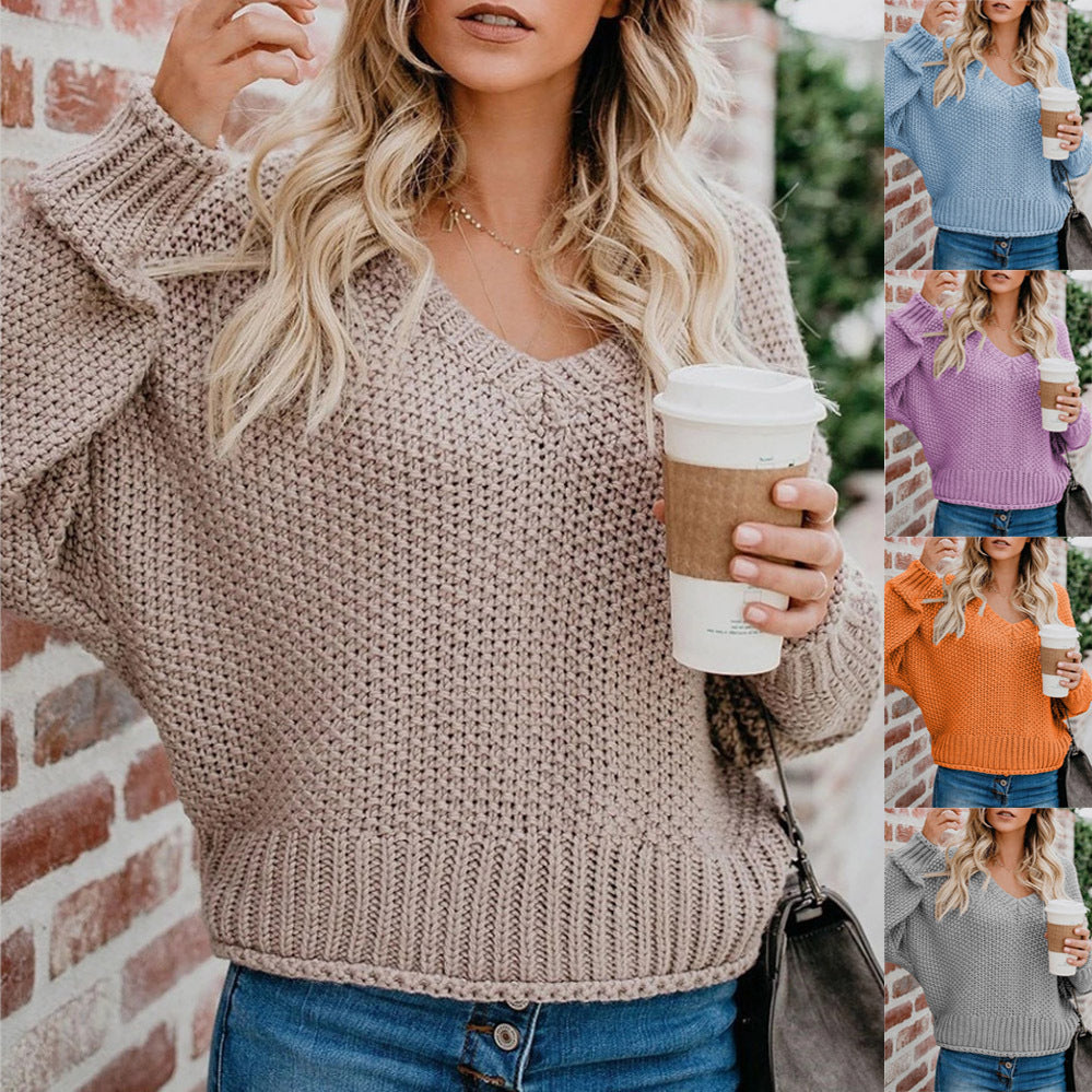 Women's Chunky Knit Sweater with V-Neck and Casual Fit