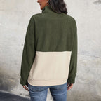 Women's Cozy Oversized Button-Front Sweater with Color-Block Design