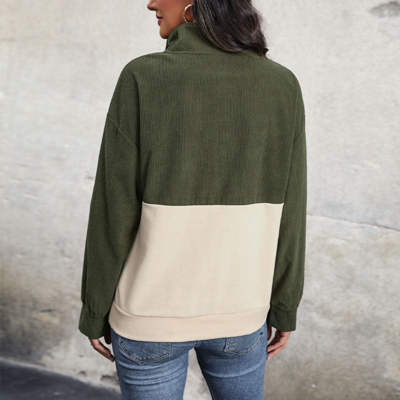 Women's Cozy Oversized Button-Front Sweater with Color-Block Design